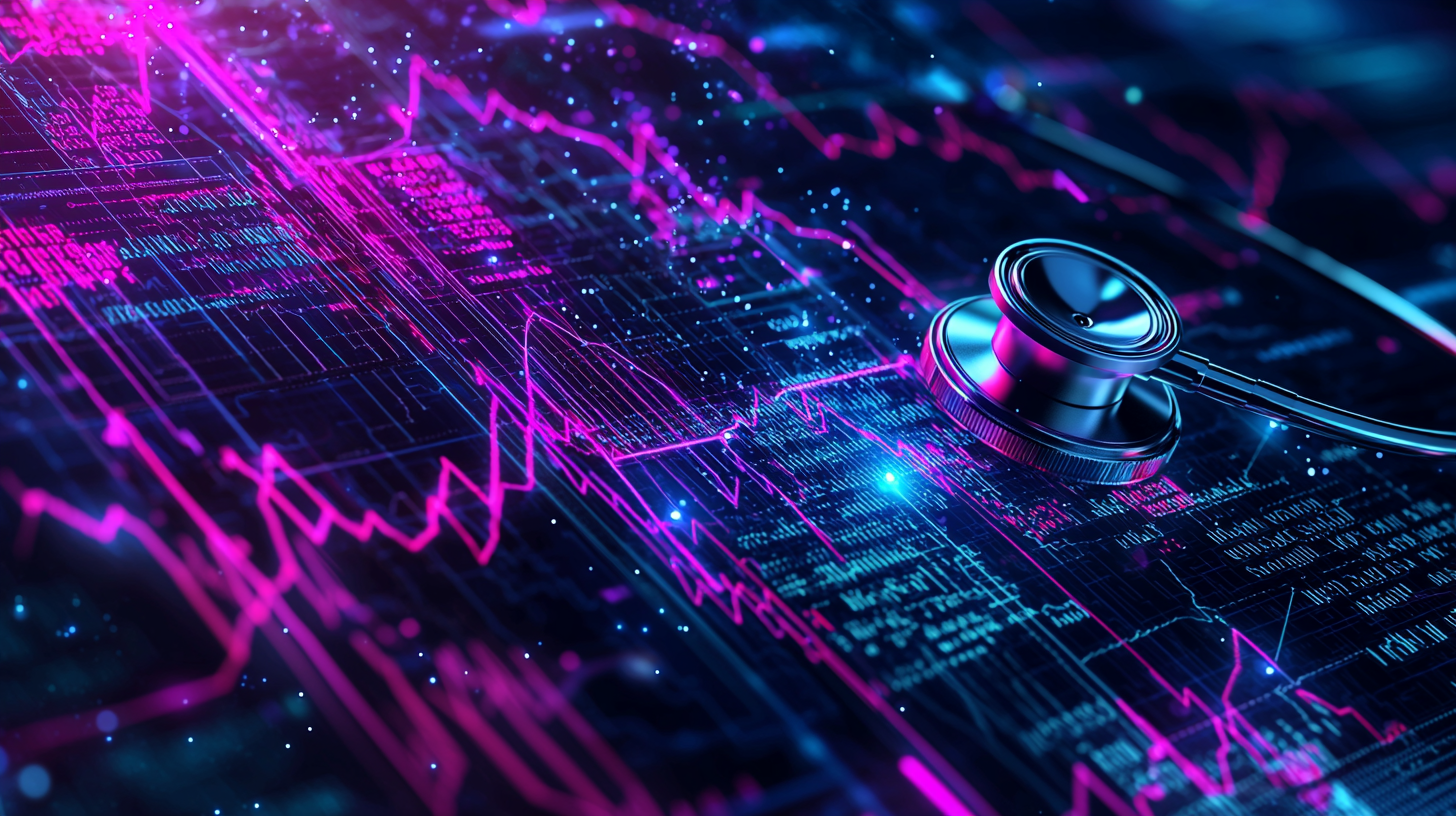 Estetoscópio sobre painel de dados financeiros — Pesquisa de CNAEs Mediccont