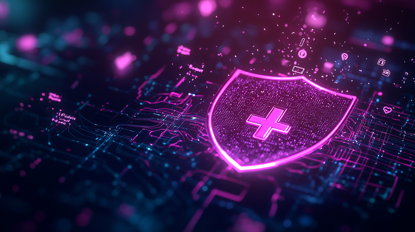 Escudo digital com cruz médica: proteção de dados e privacidade na saúde